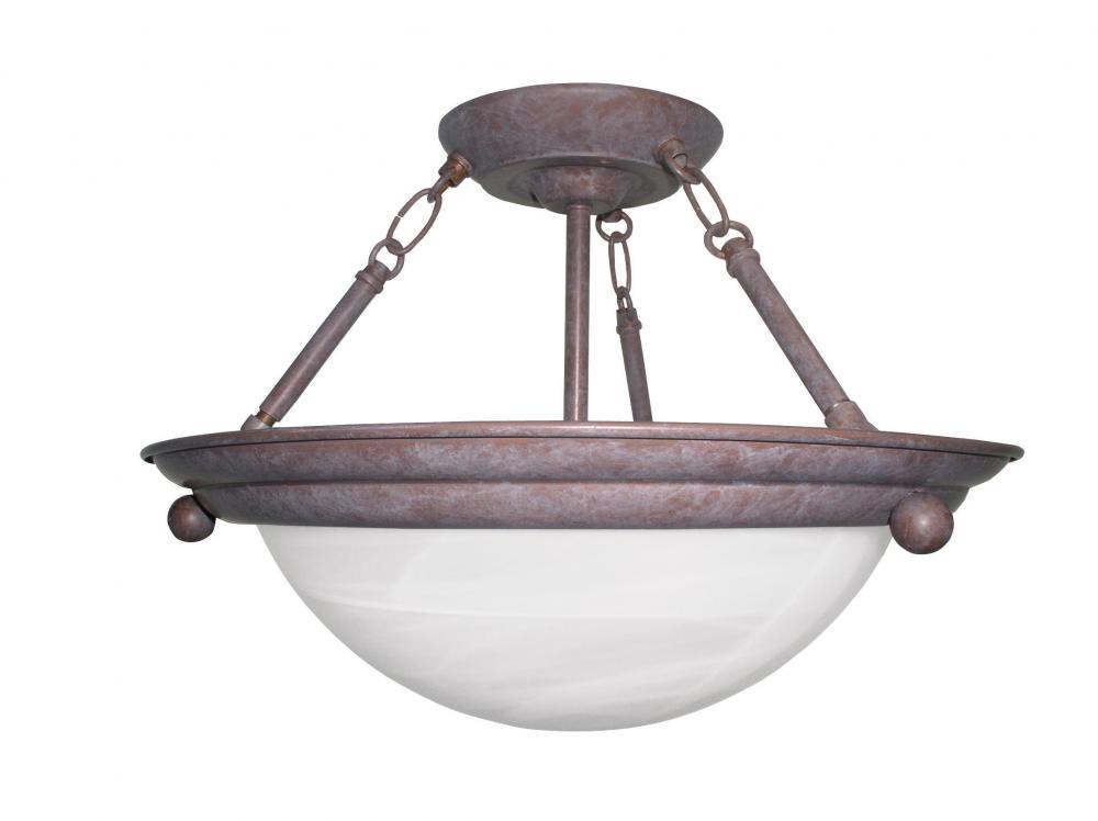 Two Light Oil Rubbed Bronze White Swirl Glass Bowl Semi-Flush Mount