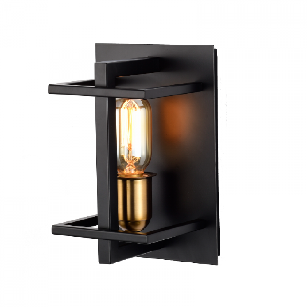 9&#34; Wall Sconce in Black finish with Gold Socket Rings