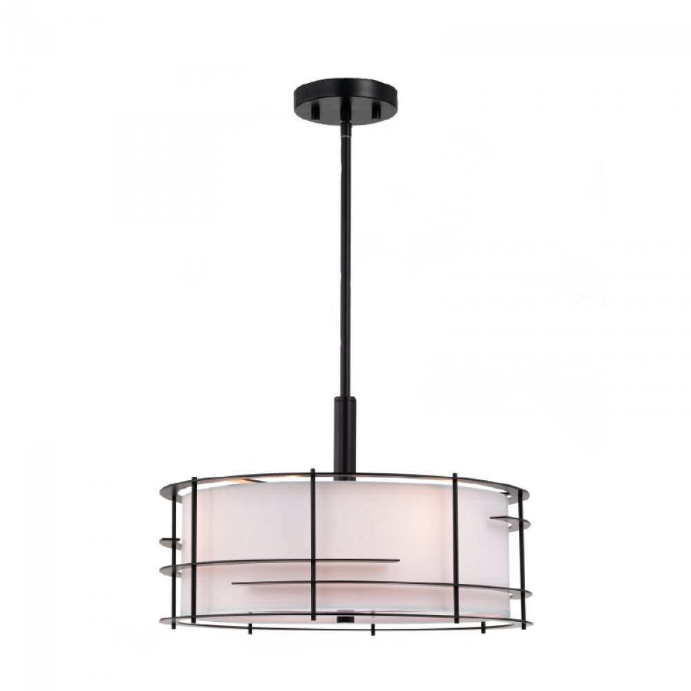 16&#34; 4x100 Pendant in black metal frame with white shade