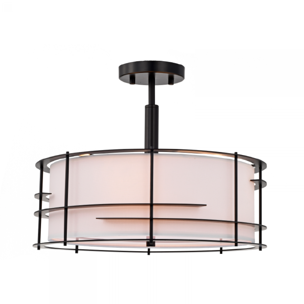 16&#34; 4x100 W Semi-Flush Mount in black metal frame with white shade