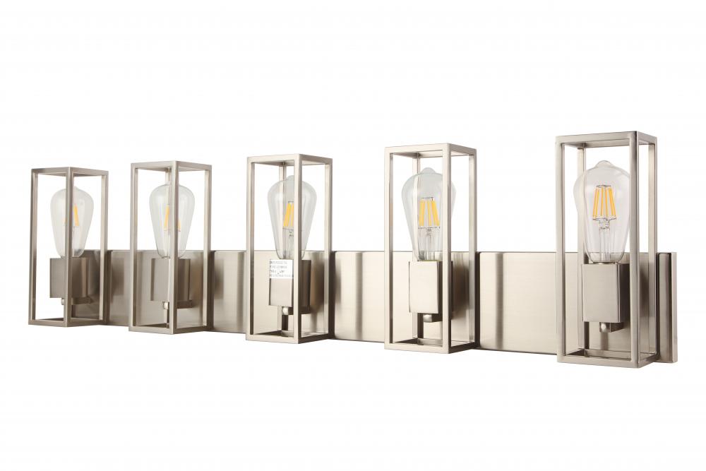 5X 60W E26 Vanity in Satin Nickel finish, Dimensions : L=37.8&#34; E=4.5&#34; H=9.5&#34;