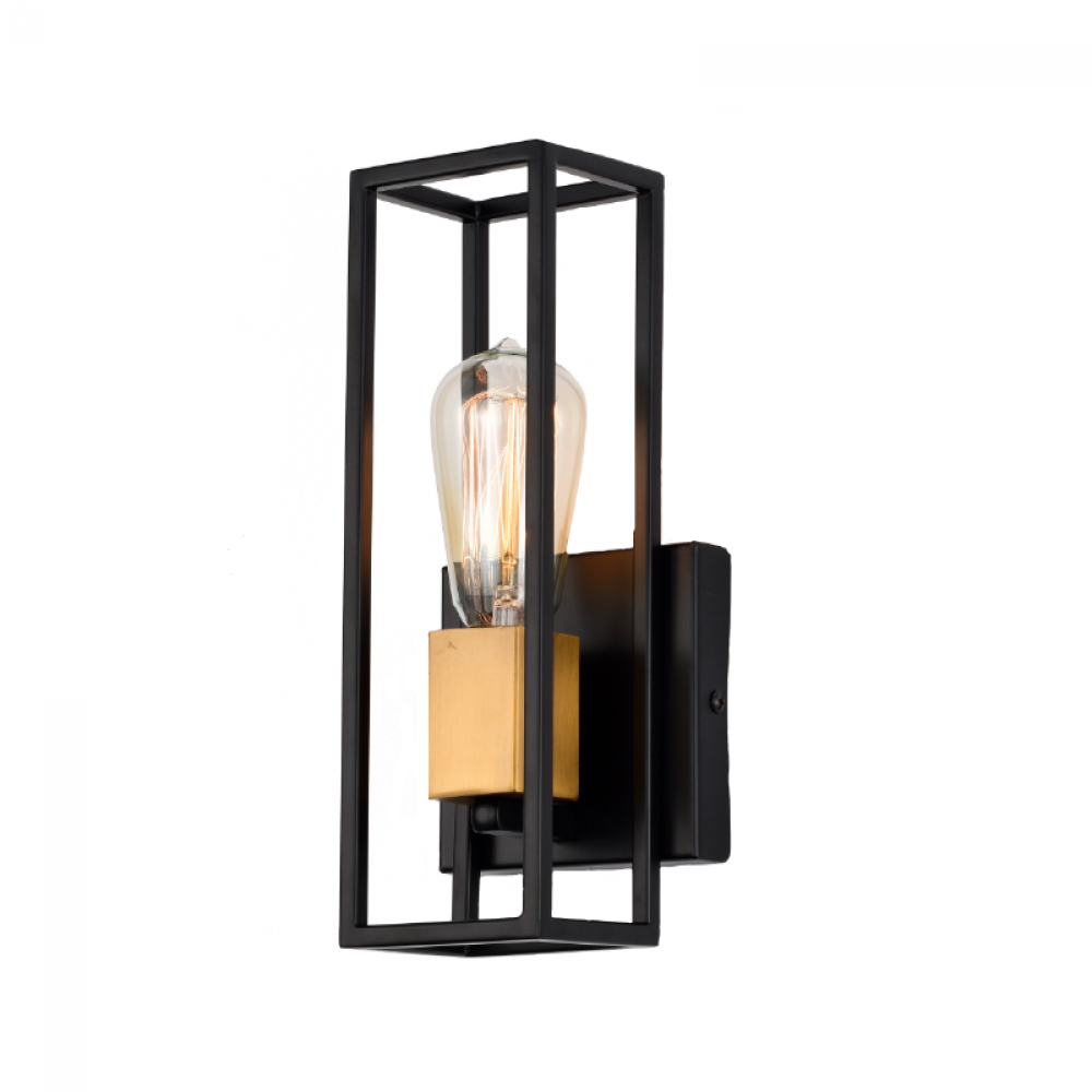 11&#34; High indoor Wall Sconce in Black finish with Gold socket Ring