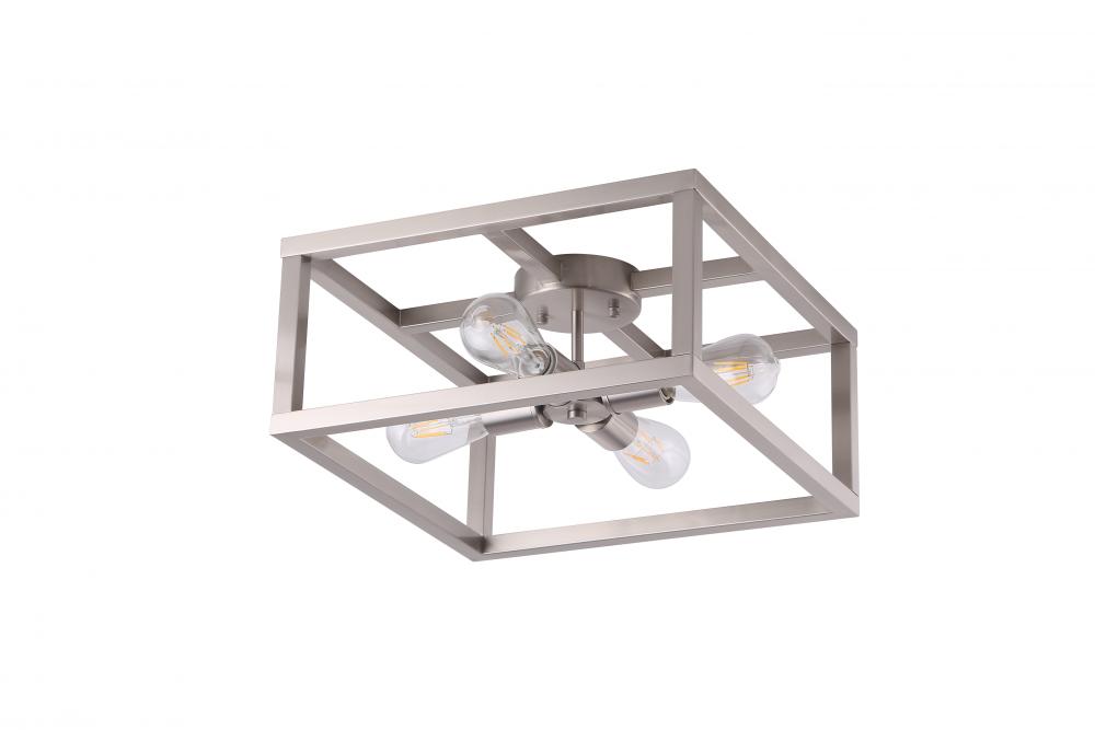 16&#34; 4x60 W Semi-Flush Mount in Satin Nickel finish with replaceable socket rings in Black