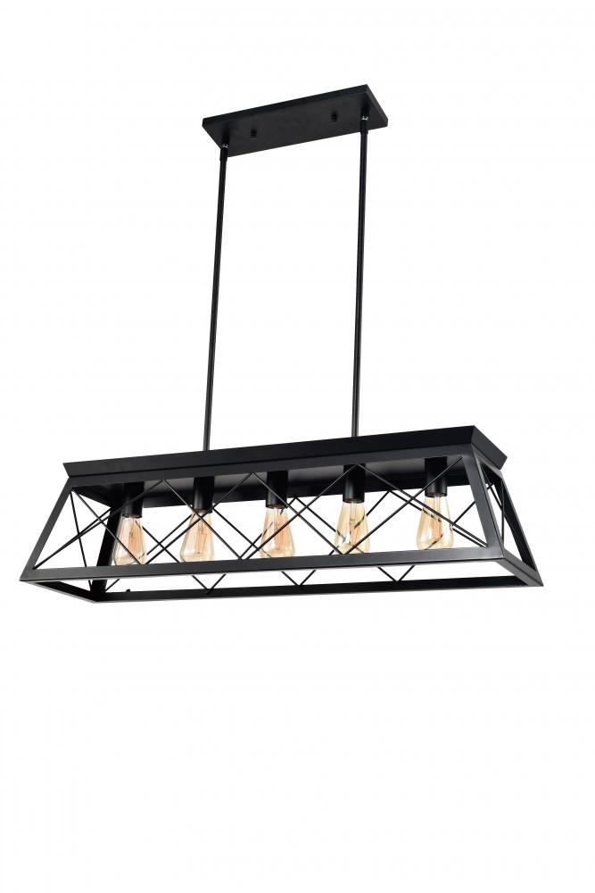 35&#34;5x60W Linear Pendant in Black finish medium base sockets with replaceable socket rings in bla