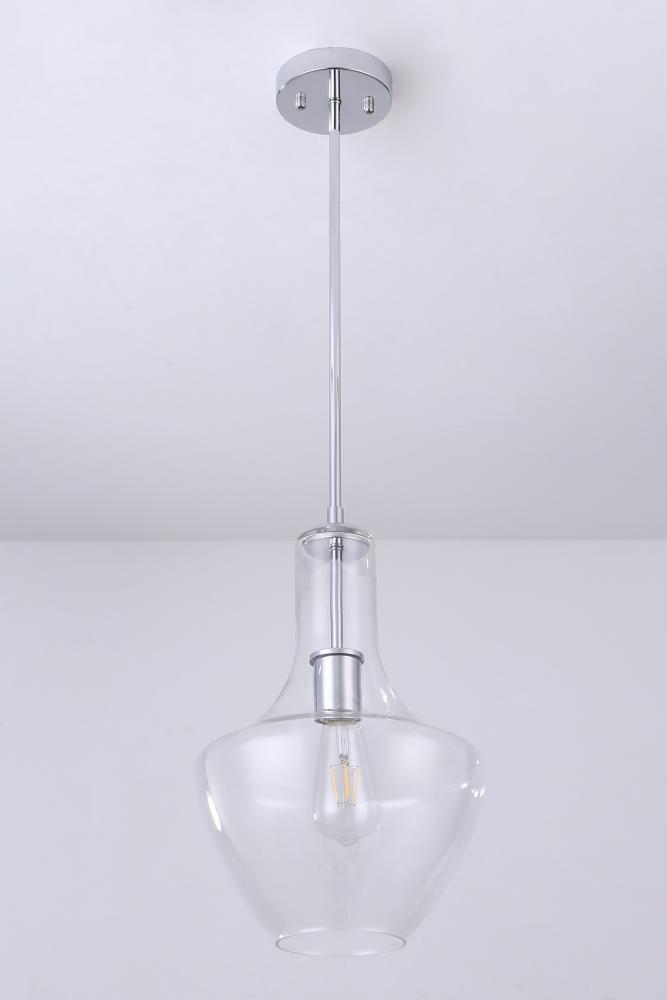 10.5&#34; 1x60 W Pendant in Chrome finish with clear glass, with replacement socket rings in Black