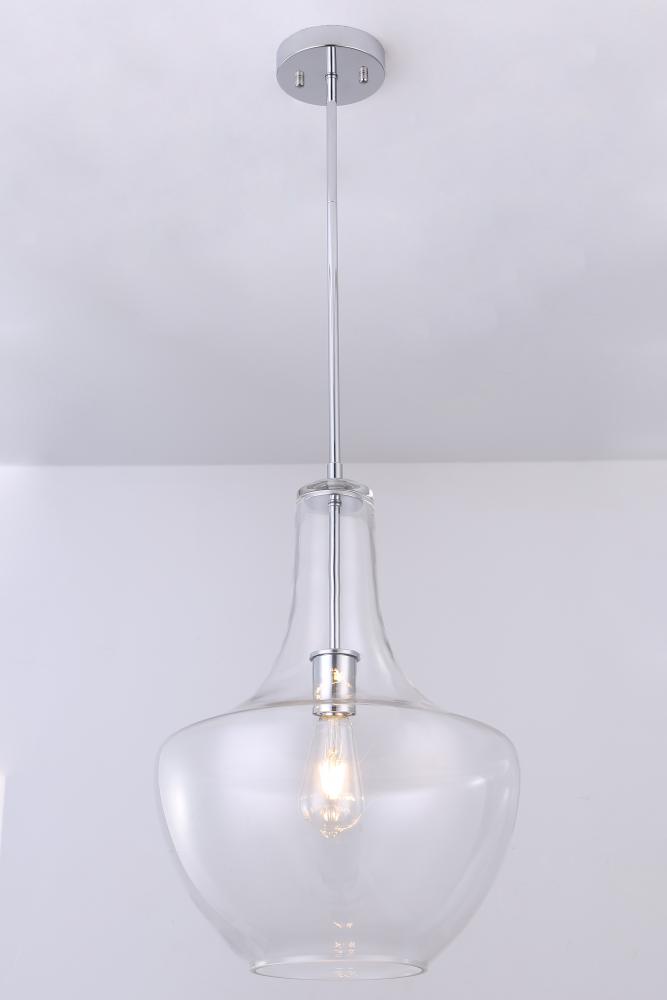 13.75&#34; 1x60 W Pendant in Chrome finish with clear glass, with replacement socket rings in Black