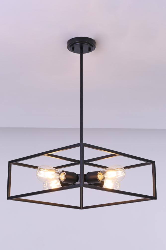 16&#34; 4X60 W Pendant in Black finish with replaceable socket rings in Black, Chrome