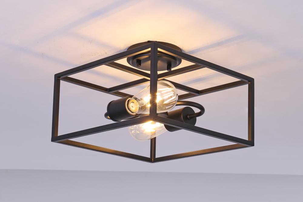 12&#34; 2X60 w Semi-Flush Mount in Black finish with replaceable socket rings in Black