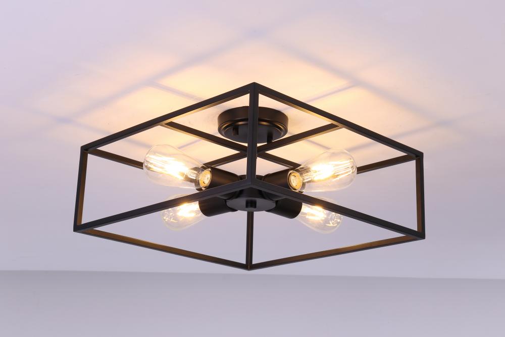 16&#34; 4X60 wSemi-Flush Mount in Black finish with replaceable socket rings in Black