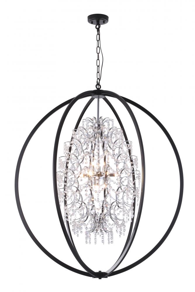 36,12x50W G9 Pendant in black finish with Crystal, comes with 3x12&#34; pipe and 1x6&#34; pipe