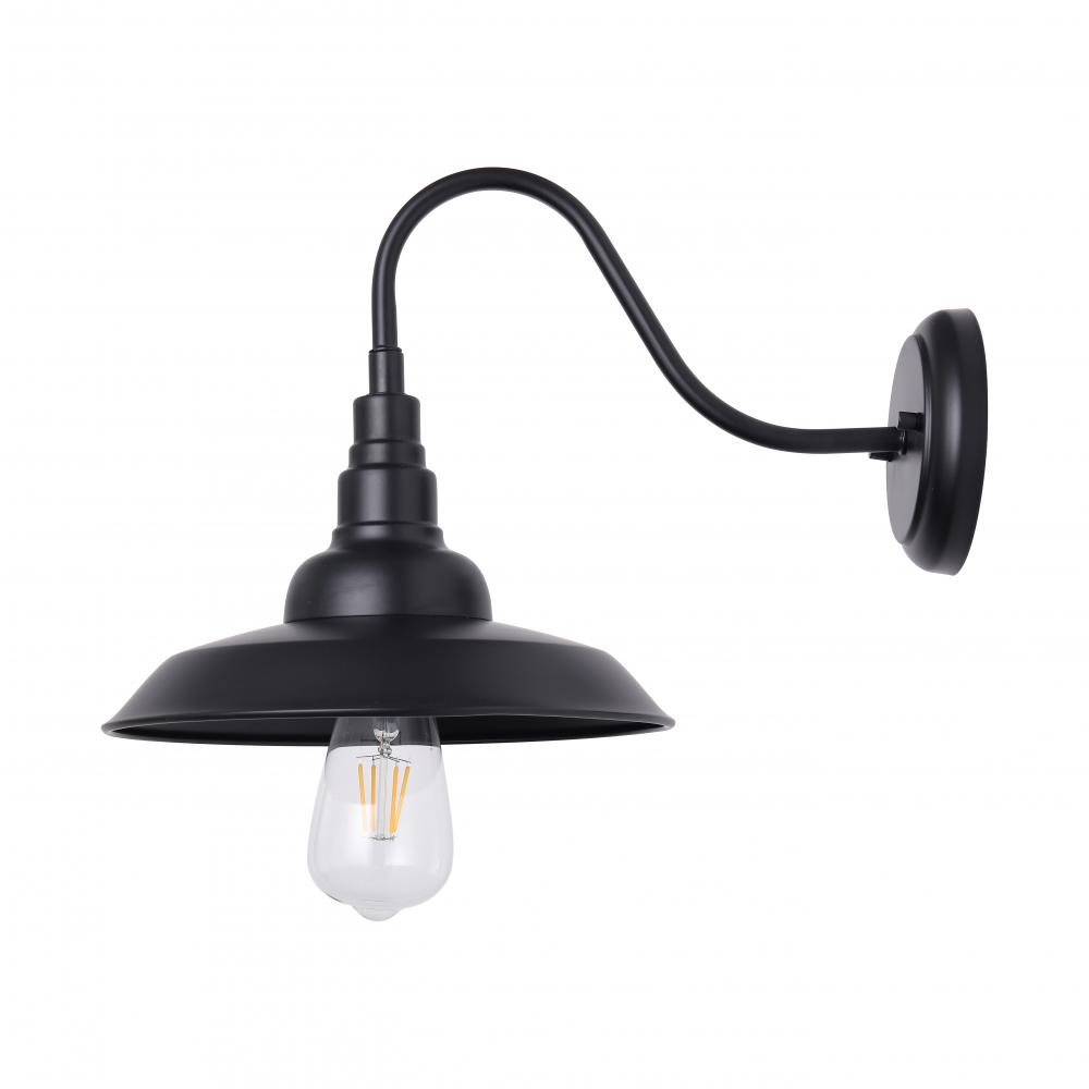 10&#34; Alumininum Goose Neck Wall Light, in black finish, inner and outside