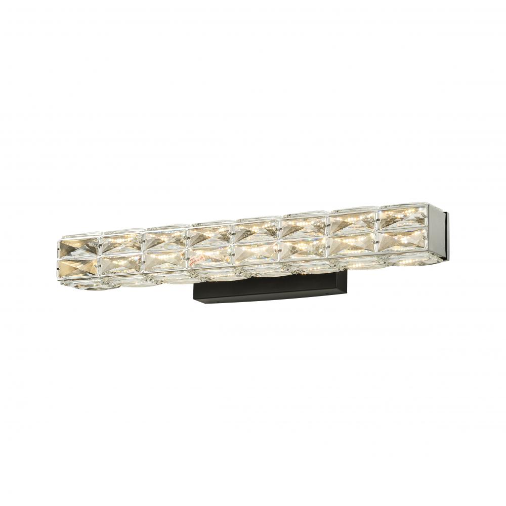25&#34; 25W 1900LM 3CCT LED, 3000K,4000K, 5000K vanity light with black backplate and crystal, size