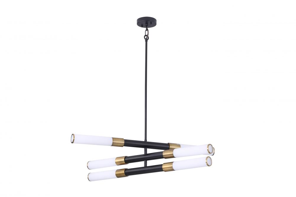 35&#34; 3 Tier Pendant, With 6x25 W E26 Medium Base frame in Black finish with the rings in Gold fin