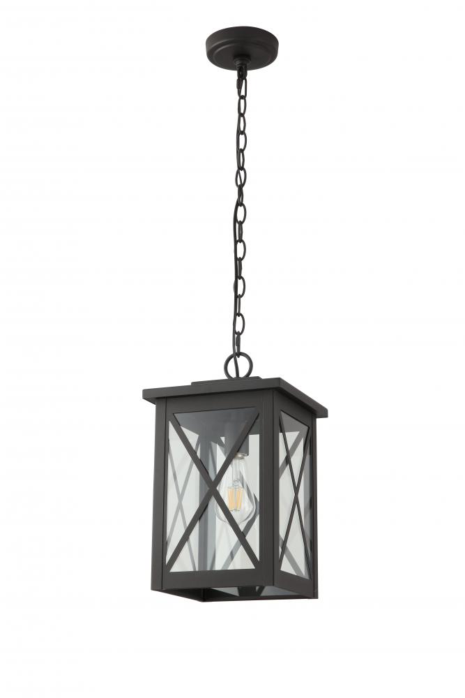 13&#34; Outdoor Chain Hung Pendant in Black Finish with clear glass, with 3Ft chain,1xE26