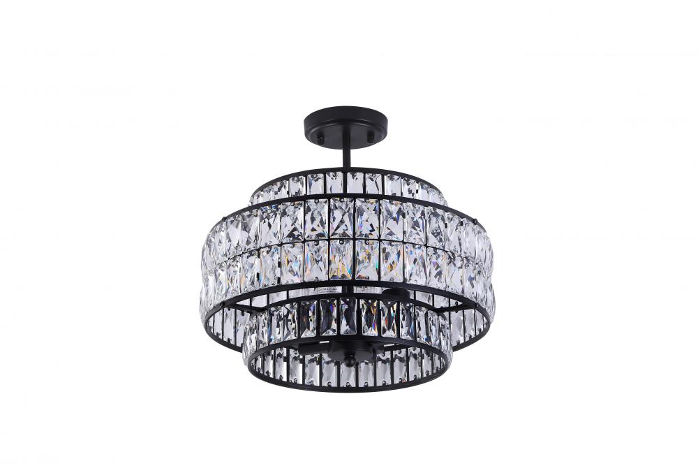 16&#34; 4xE26 60 W Semi-Flush Mount in black finish with K9Crystal : Dimensions: D=15.75&#34; H=10.6
