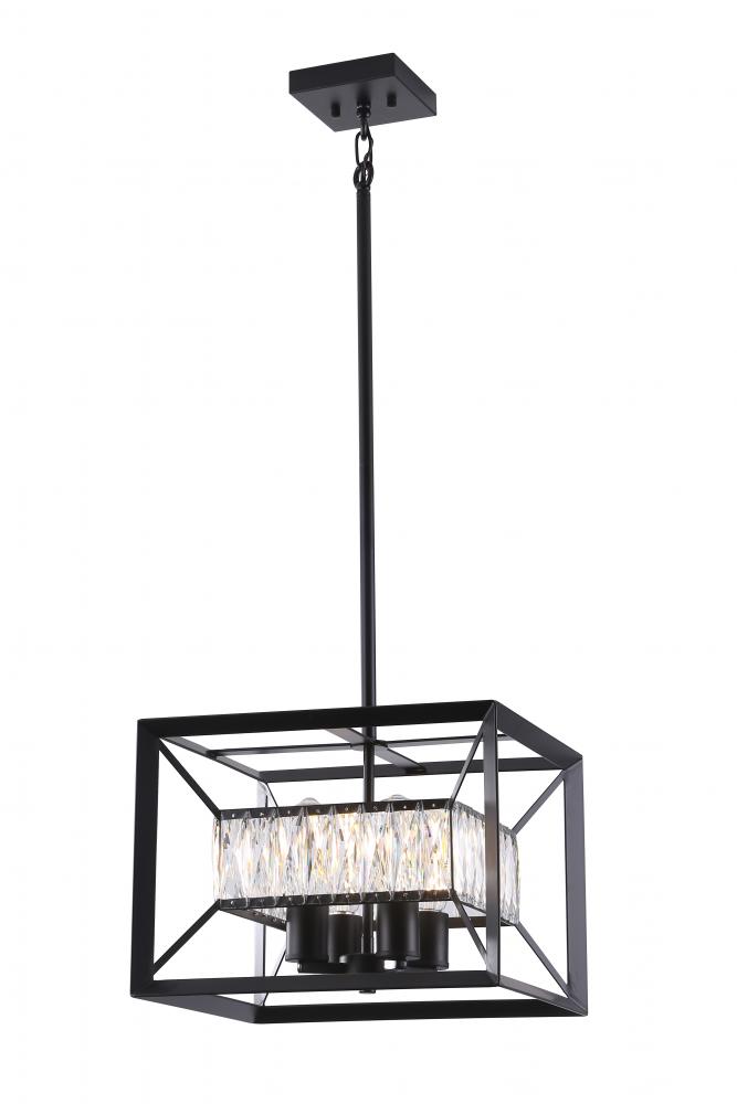 15&#34; 4x25W E26 -Pendant in Black finish with Medium Base K9 Crystal with Pipes included
