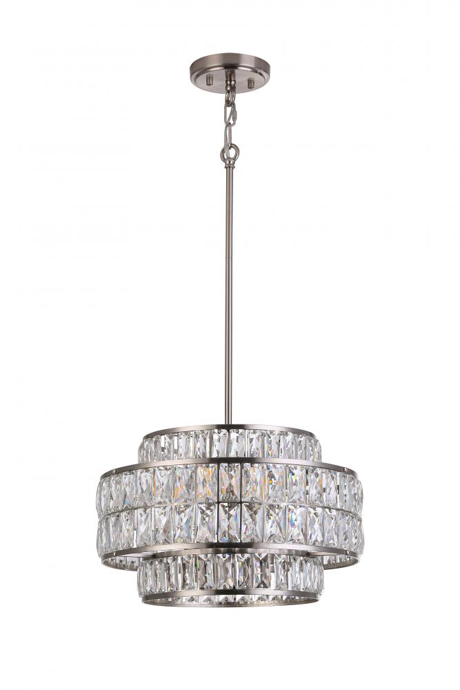 16&#34; 4xE26 60 W Pendant in satin nickel finish with Crystal