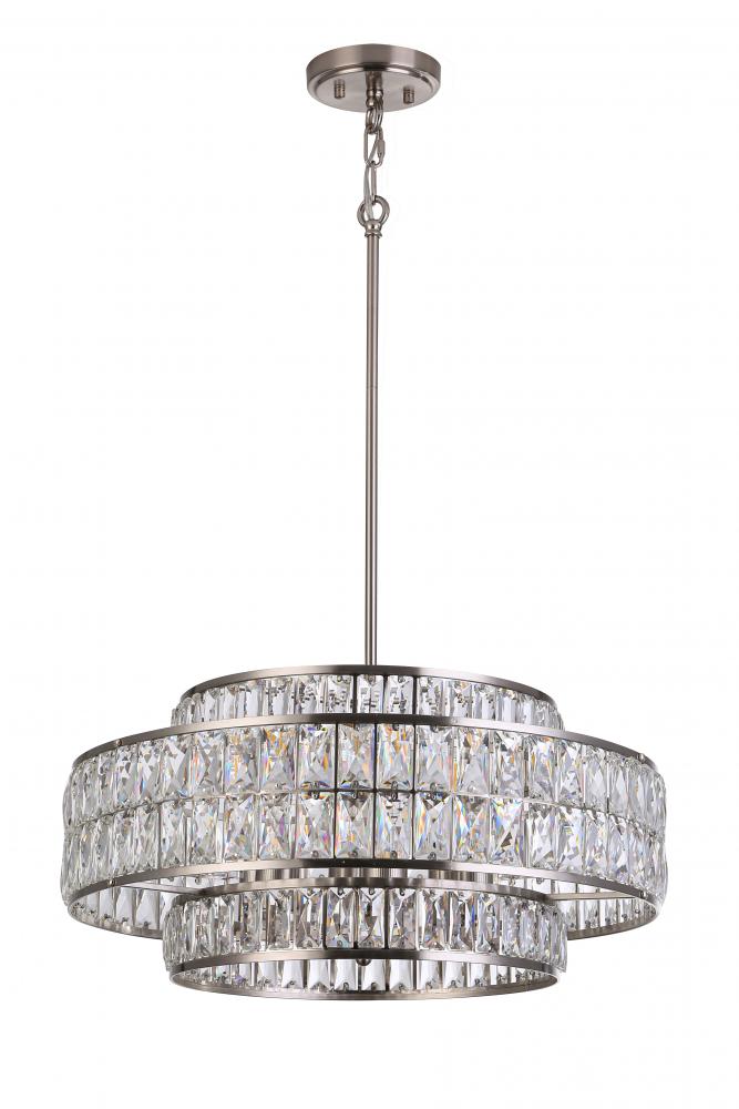 22&#34; 6x60W e26 Pendant in Satin Nickel finish with K9 Crystal