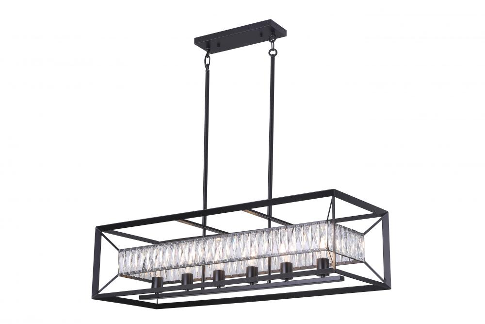42&#34; Long 6x25W -Linear Pendant in Black finish with Medium Base K9 Crystal with Pipes included