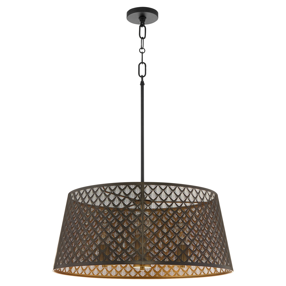 BENEDICT 24&#34; 3 LIGHT PENDANT - MATTE BLACK/AGED BLACK