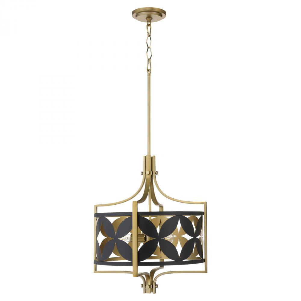Mariposa 3 Light Pendant, Matte Black, Aged Brass