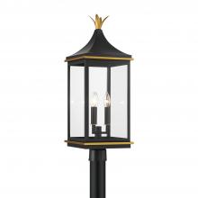 CRYSTORAMA SIM-809-MK-TG - Simpson 3 Light Matte Black + Textured Gold Outdoor Post