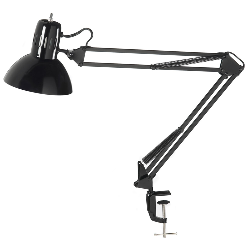 Spring Balance Clamp-On Lamp, Gloss Black, 36&#34; Reach
