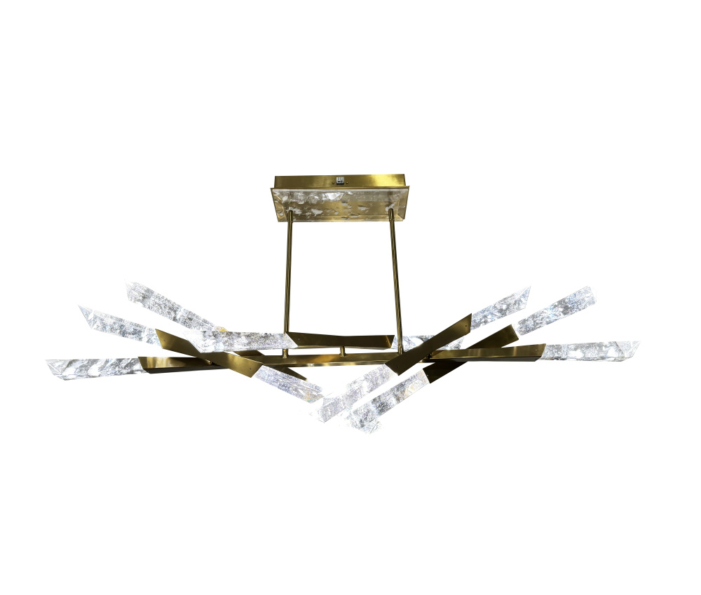 12-Light Dimmable Satin Brass Stainless Steel LED Chandelier With Clear Snowflake Crystals