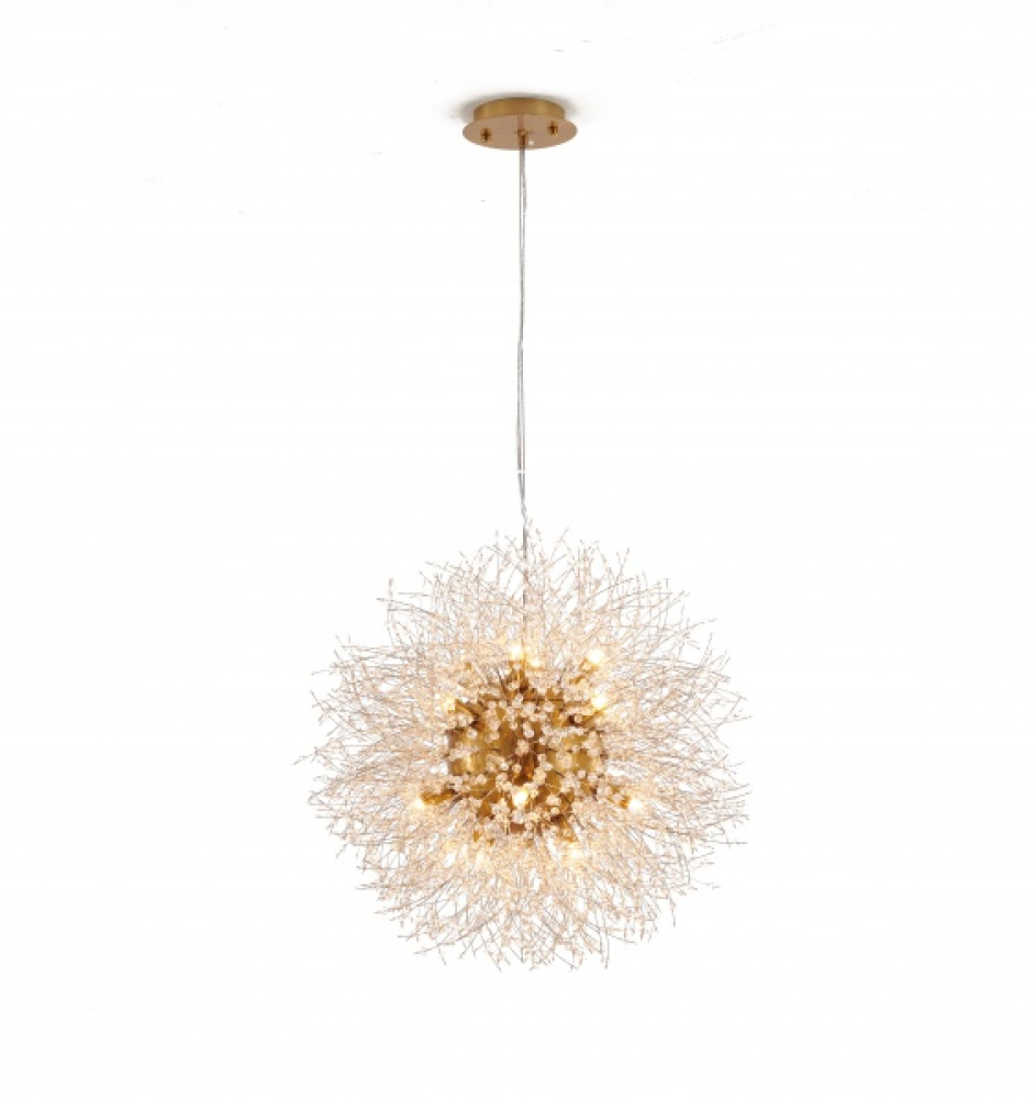 16-Light Brass Stainless Steel Chandelier With Clear Crystal Accents