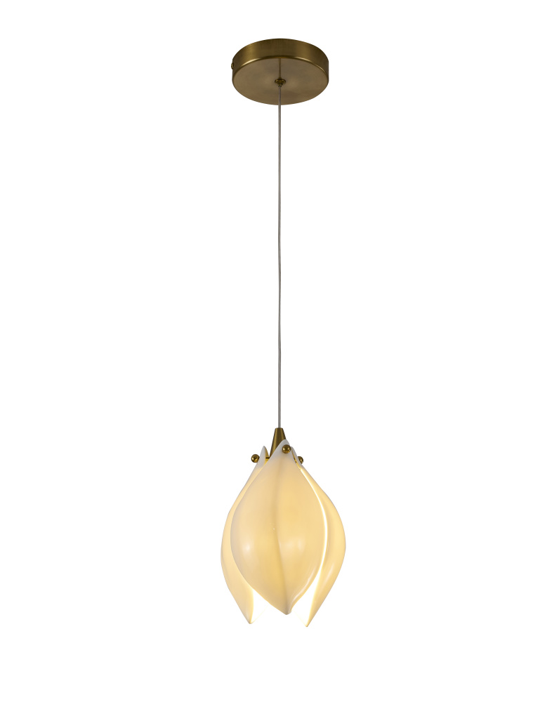 1-Light Bronze Single Pendant With A Cream Ceramic Flower