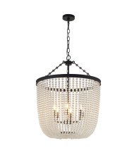 Bethel International LA61C24BK - 6-Light Satin Black Chandelier With Clear Beaded hanging Glass