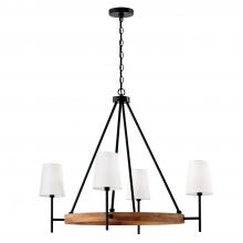 Capital Canada 450841WK-709 - 4-Light Chandelier in Matte Black and Mango Wood with Removable White Fabric Shades