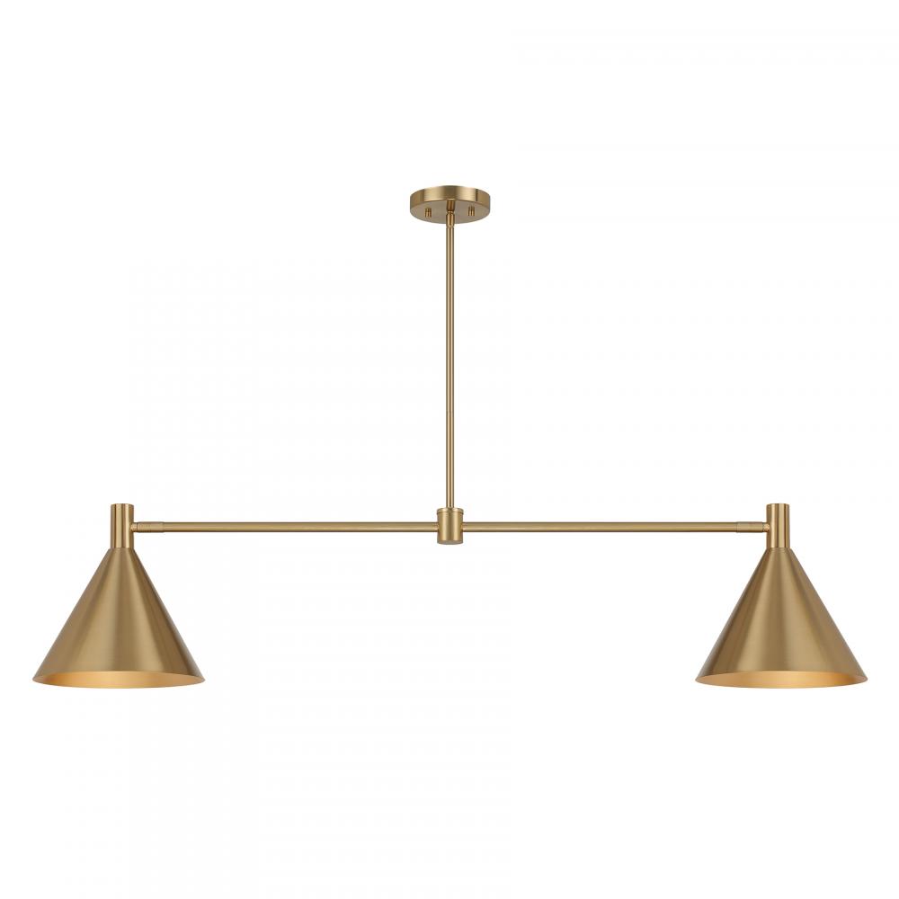 Pharos 2-Light Linear Chandelier in Noble Brass by Breegan Jane