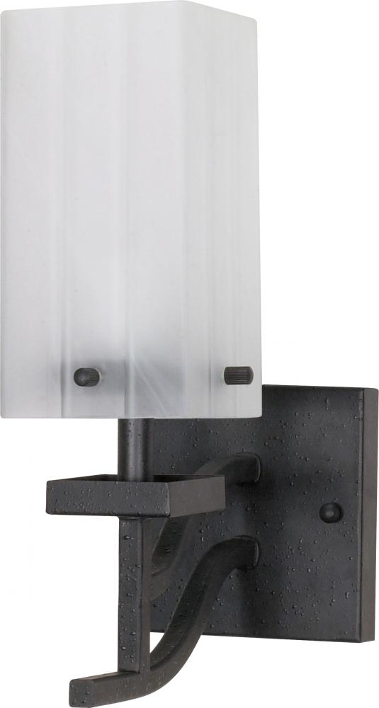 1-Light 5&#34; Textured Black Wall Mounted Vanity Fixture with Alabaster Swirl Glass