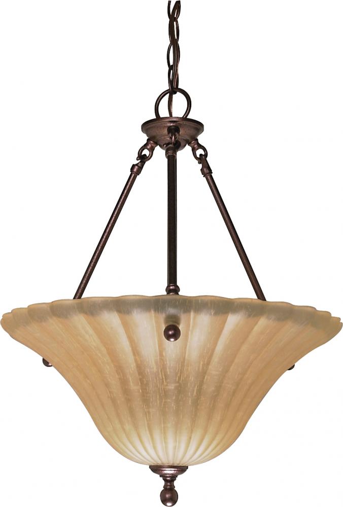 3-Light 16&#34; Copper Bronze Hanging Pendant Light Fixture with Champagne Linen Washed Glass