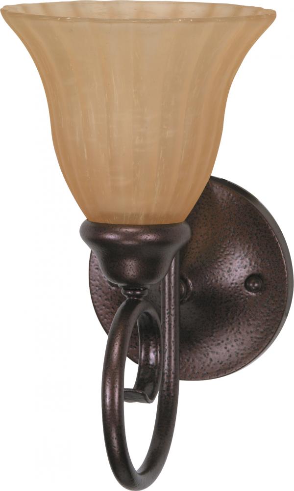 1-Light 6&#34; Copper Bronze Vanity Light Fixture with Champagne Linen Washed Glass