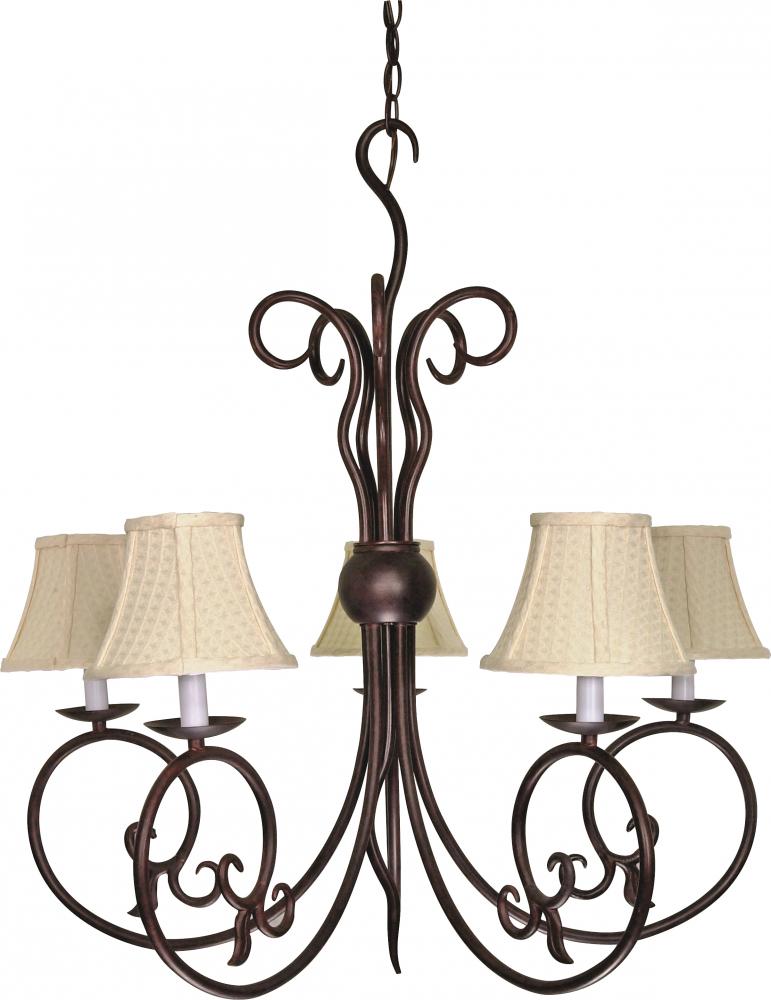 5-Light 29&#34; Old Bronze Chandelier with Linen Waffle Shade