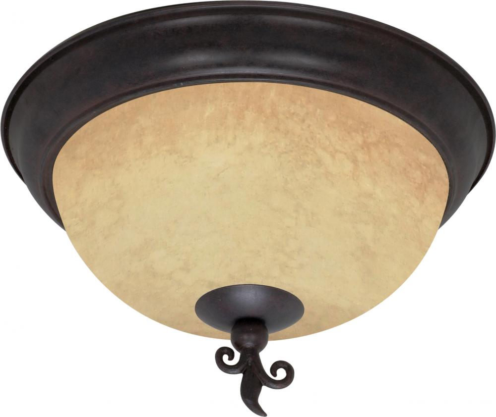 3-Light 15&#34; Old Bronze Flush Mount Ceiling Light Fixture with Tuscan Suede Glass