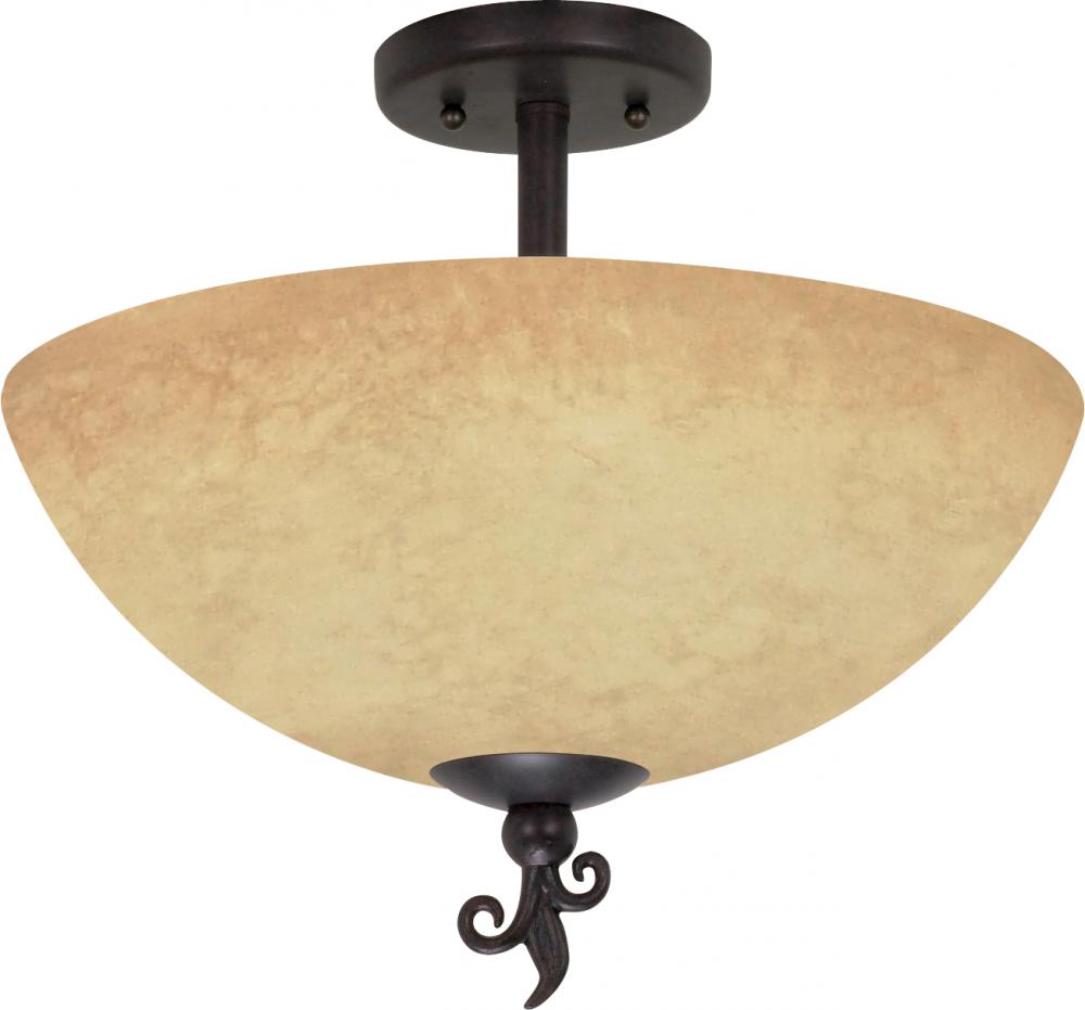 3-Light 16&#34; Old Bronze Semi Flush Ceiling Light Fixture with Tuscan Suede Glass