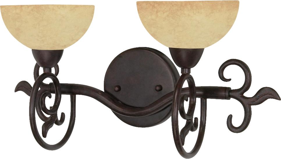 2-Light 18&#34; Old Bronze Wall Mounted Vanity Fixture with Tuscan Suede Glass