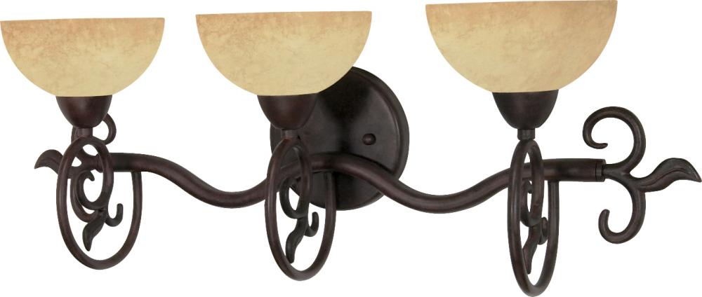 3-Light 24&#34; Old Bronze Wall Mounted Vanity Fixture with Tuscan Suede Glass
