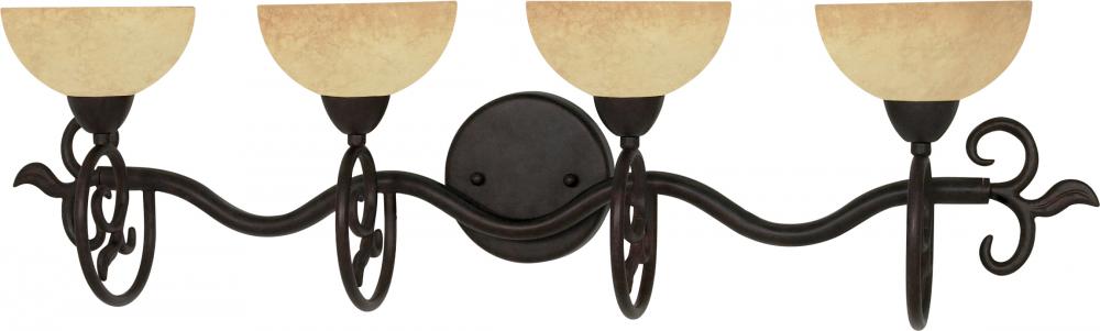 4-Light 32&#34; Old Bronze Wall Mounted Vanity Fixture with Tuscan Suede Glass