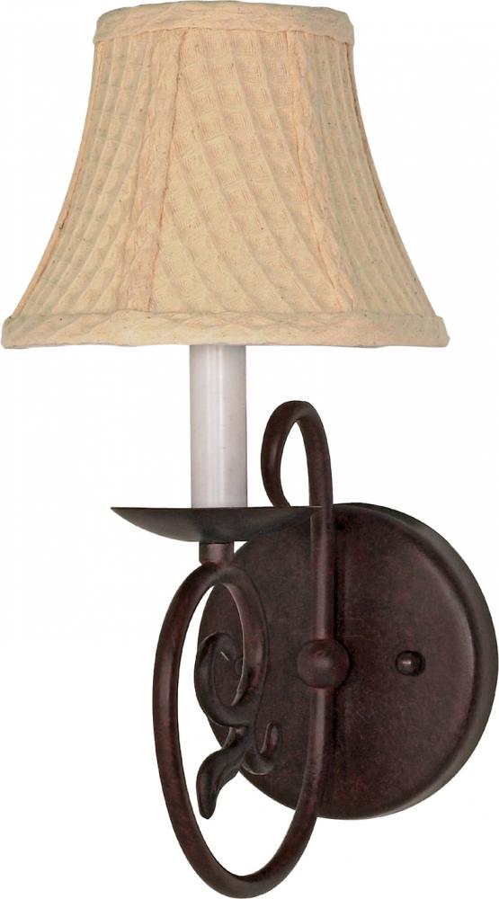 1-Light 7&#34; Old Bronze Wall Sconce with Linen Waffle Shade