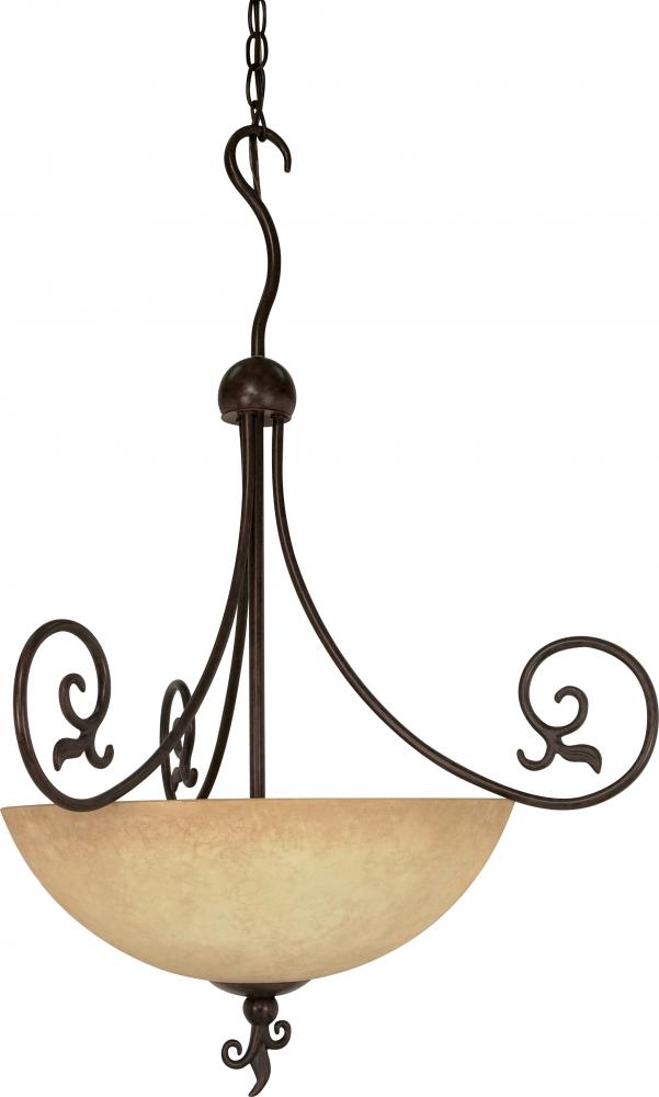 3-Light 24&#34; Old Bronze Hanging Pendant Light Fixture with Tuscan Suede Glass