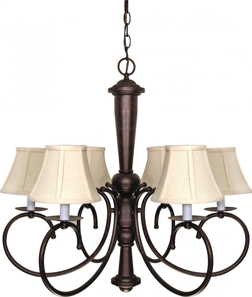 6-Light 27&#34; Old Bronze Chandelier with Natural Linen Shades