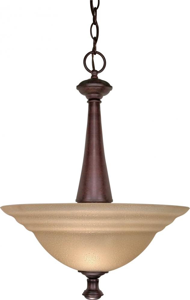 2-Light 16&#34; Hanging Pendant Light Fixture in Old Bronze Finish with Amber Water Glass