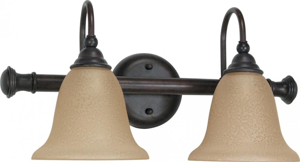 2-Light 18&#34; Wall Mounted Vanity Light Fixture in Old Bronze Finish with Amber Water Glass