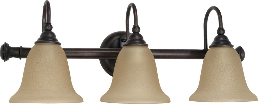 3-Light 24&#34; Wall Mounted Vanity Light Fixture in Old Bronze Finish with Amber Water Glass