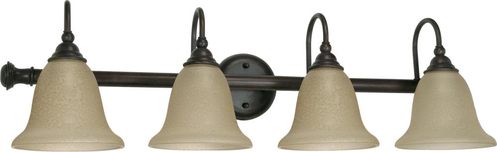 4-Light 32&#34; Wall Mounted Vanity Light Fixture in Old Bronze Finish with Amber Water Glass