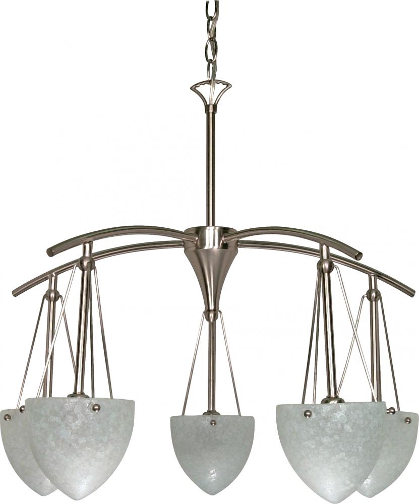 5-Light 25&#34; Brushed Nickel Chandelier with Water Spot Glass
